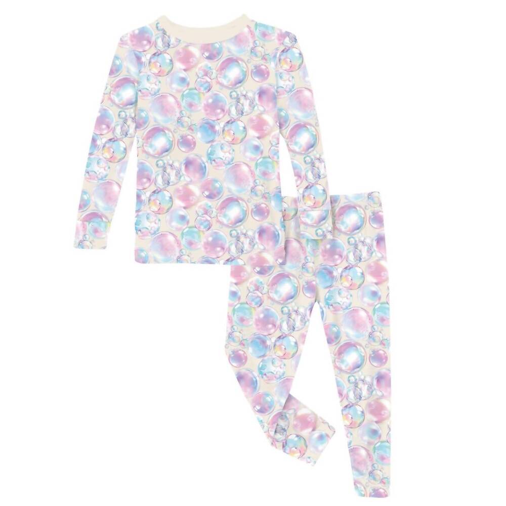 NEW KICKEE kid's long sleeve pajama set in natural bubbles